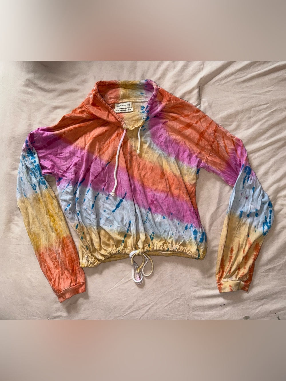 Urban Outfitters Tie-Dye Cropped Cowl Neck Jacket - Orange, Pink, Yellow, Blue